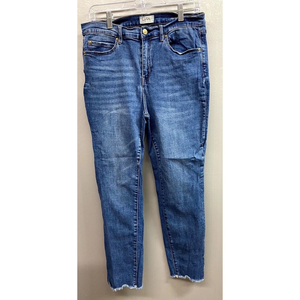 Nicole Miller Soho High Rise Ankle Skinny Jeans Womens 12 Blue Cotton Raw Hem